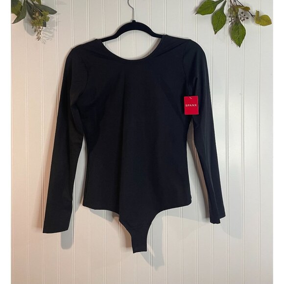 Spanx L/S Scoop Neck Bodysuit Classic Black Size Large - Picture 1 of 12